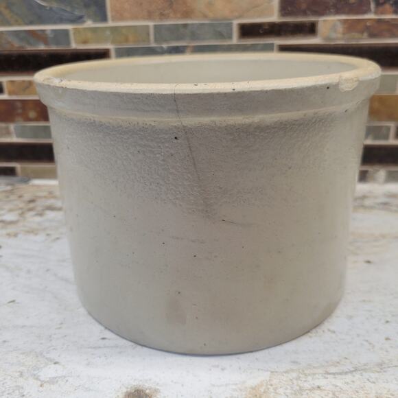 Vintage Crock Butter Stoneware Tan Gray, Hairline - Picture 7 of 7